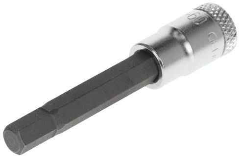 A hexagonal bit with a metal holder, commonly used for screw-related tasks, on a white background.