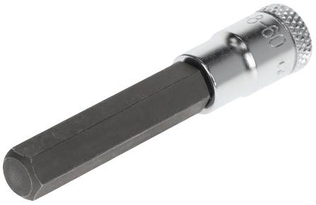 A silver hexagonal screwdriver bit, pictured against a white background.