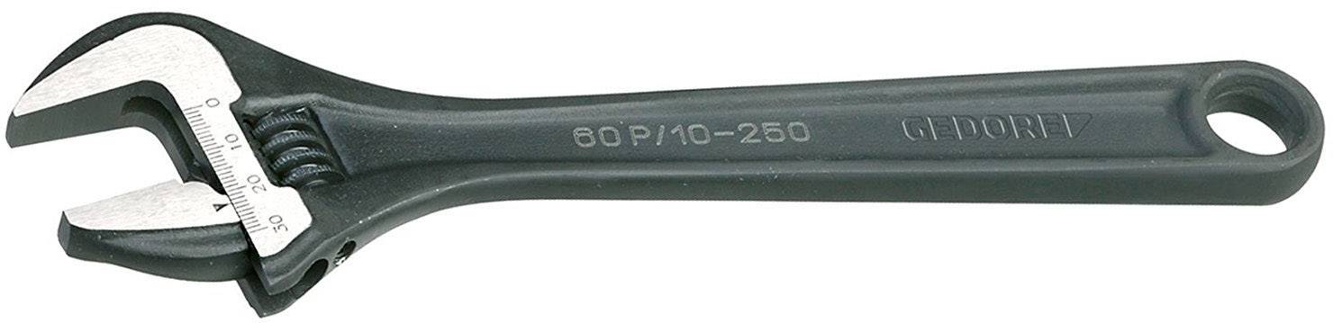 Adjustable metal spanner in black, with a scale on the head, suitable for various screw sizes.
