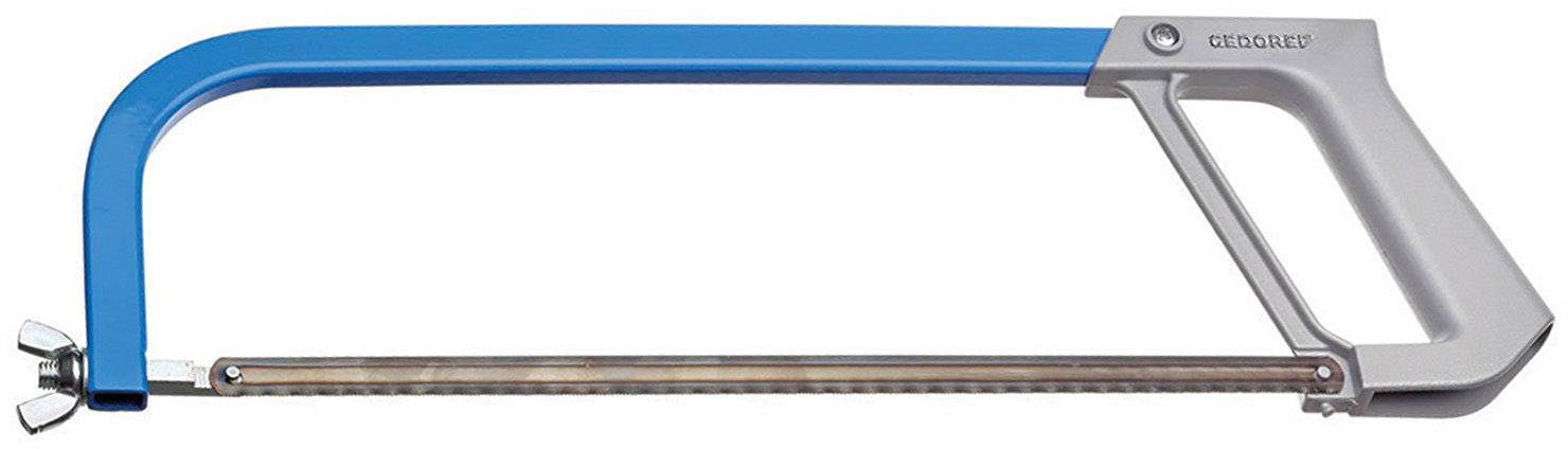 Metal saw with a blue frame and silver handle, suitable for cutting metal and plastic.