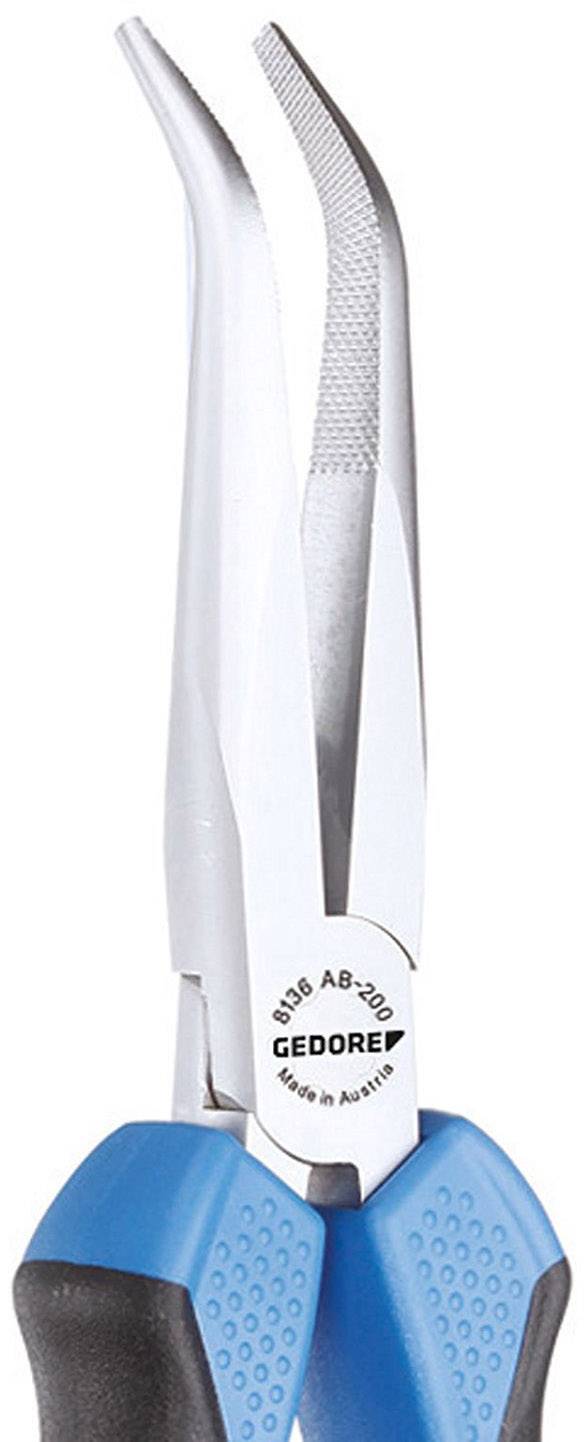 A pair of pliers with blue handles and curved tips, manufactured by Gedore.