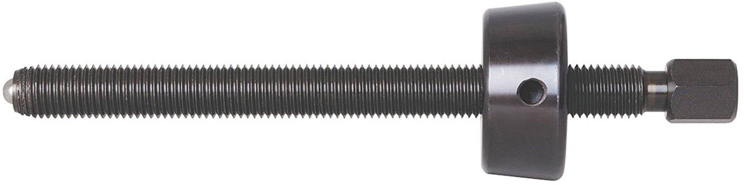 A long, black threaded bolt with nut.