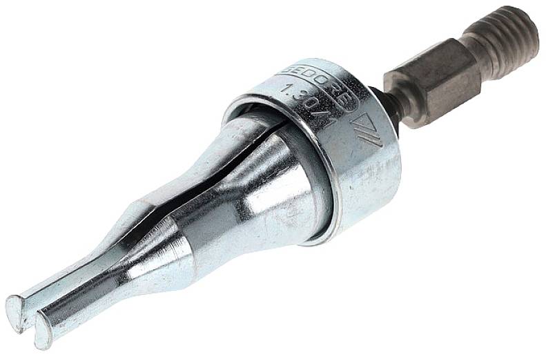 Metal soldering nozzle with two flat tips, commonly used for machine soldering applications in electronics manufacturing.