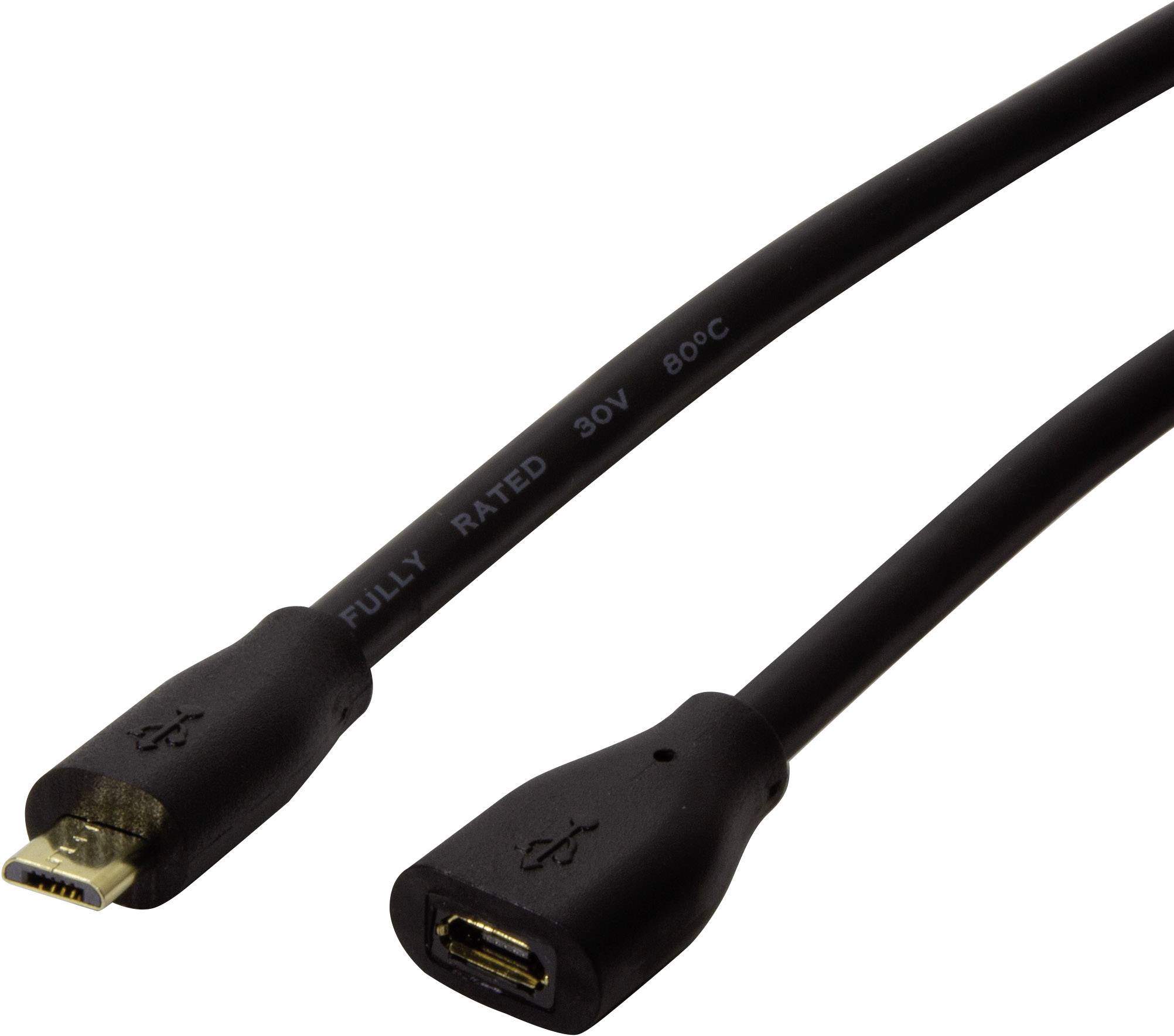 A USB cable with a Micro-USB connection and standard USB connection on a black background.