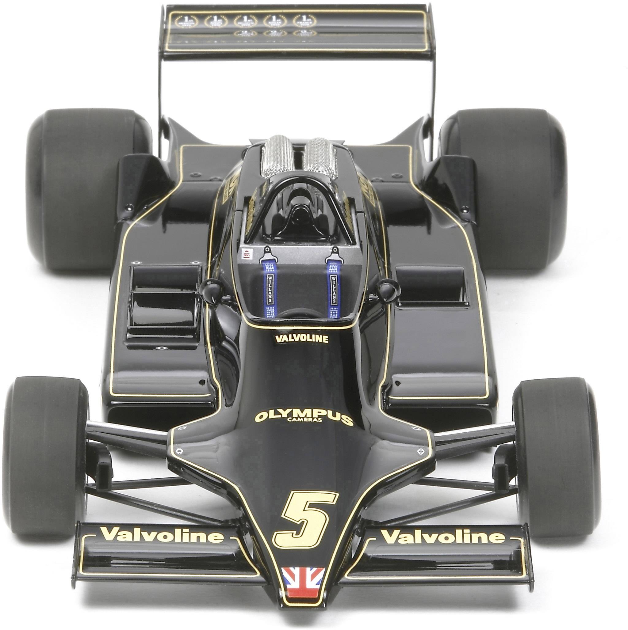 Formula 1 car in black with gold accents, brand 'Olympus', race number 5, with sponsor logos. Top-down view of vehicle.