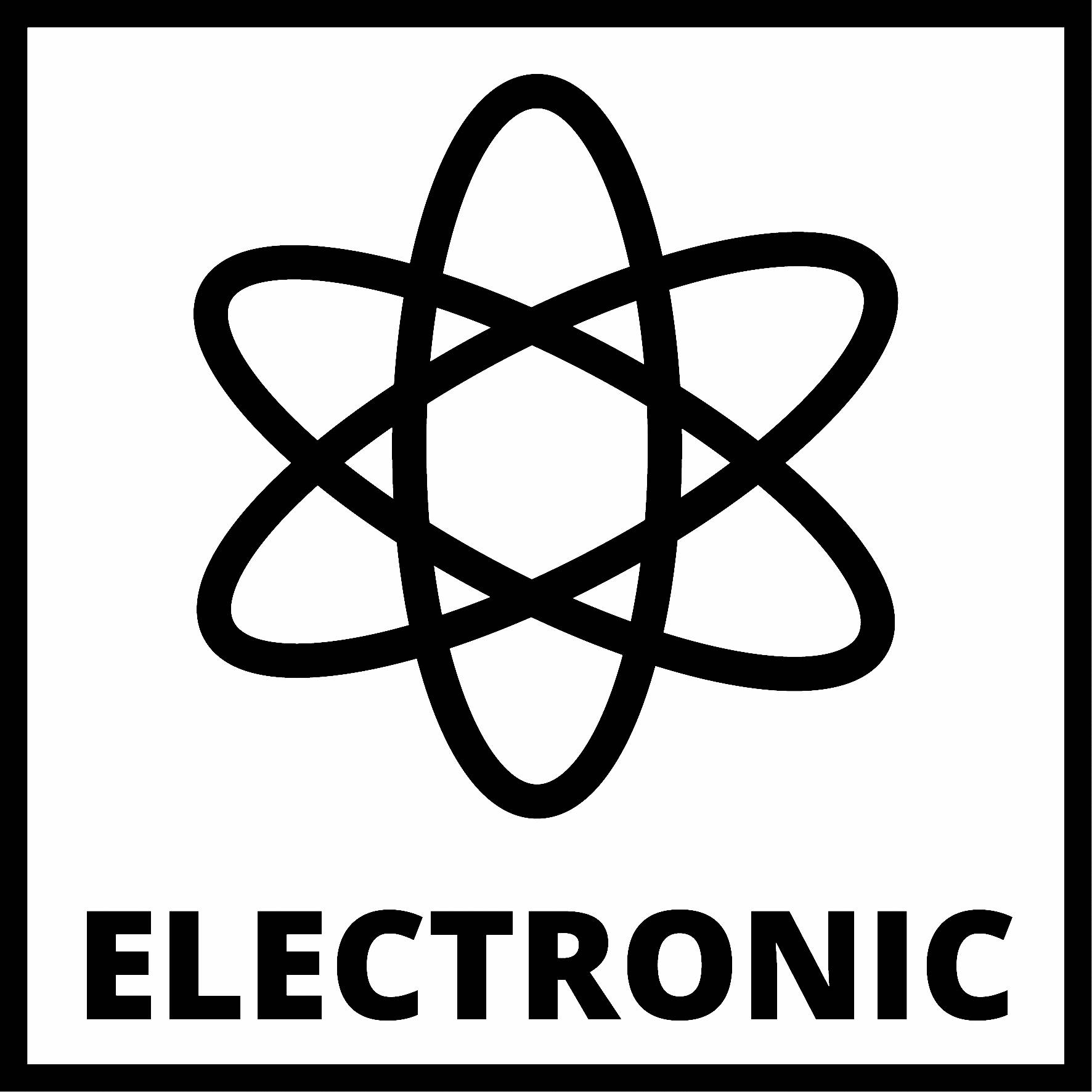 Symbol of a stylised atom above the text 'Electronic', indicating electronics or electrical equipment.