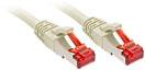 Two white network cables with red connectors side by side.