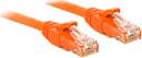 Two orange Ethernet cables with RJ45 plugs are lying next to each other. They are suitable for network connections.