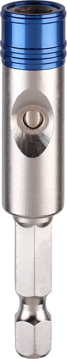 A metal bit holder with a blue ring, suitable for screwdrivers and drills.