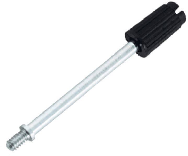 A metal screwdriver with a black plastic handle.