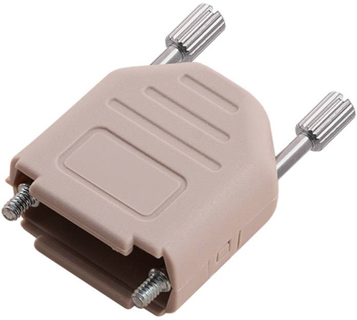 A beige DB9 plug with two screw fasteners. Suitable for serial connections in computer networks.