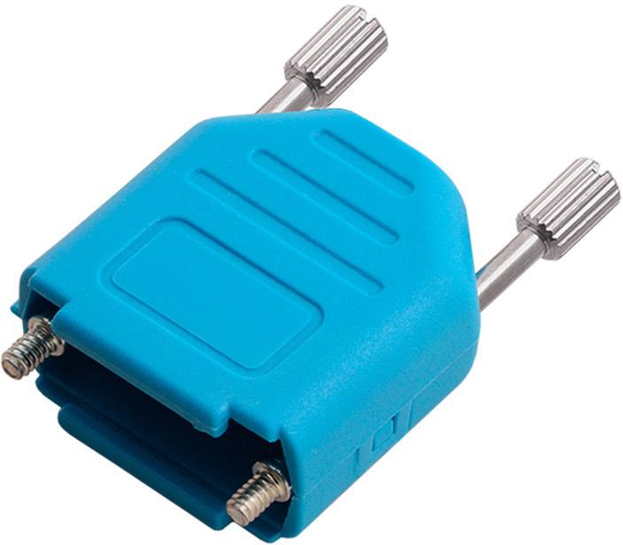 Blue VGA adapter with two metal threads on top, used for connecting VGA cables for video transmission.