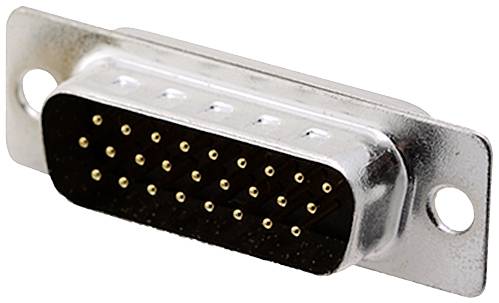 Metal D-Sub plug with 25 pins, typically used for serial communication connections in electronic devices.