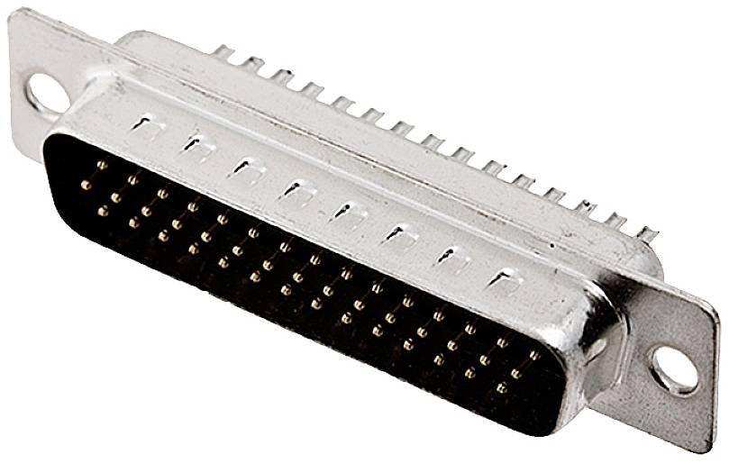 A silver electric plug with multiple small pins, suitable for connecting electronic devices.