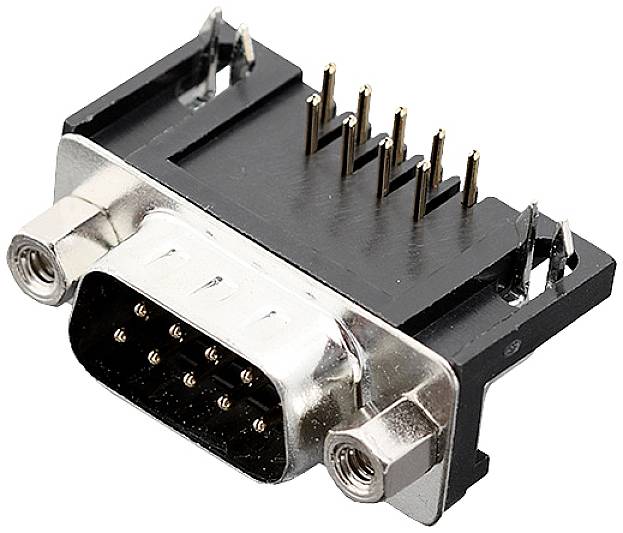 Close-up of a VGA connector with 15 pins, typically used to connect monitors to computers or video devices.