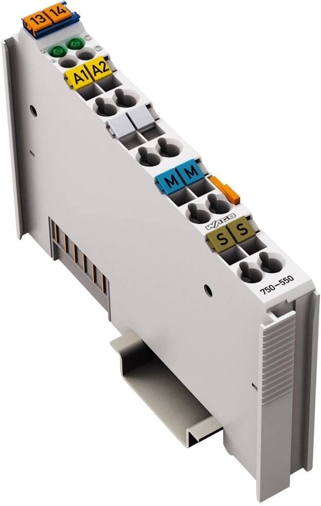 SPS terminal module with numbered connections and colour coding, enabling the connection and disconnection of electrical circuits.