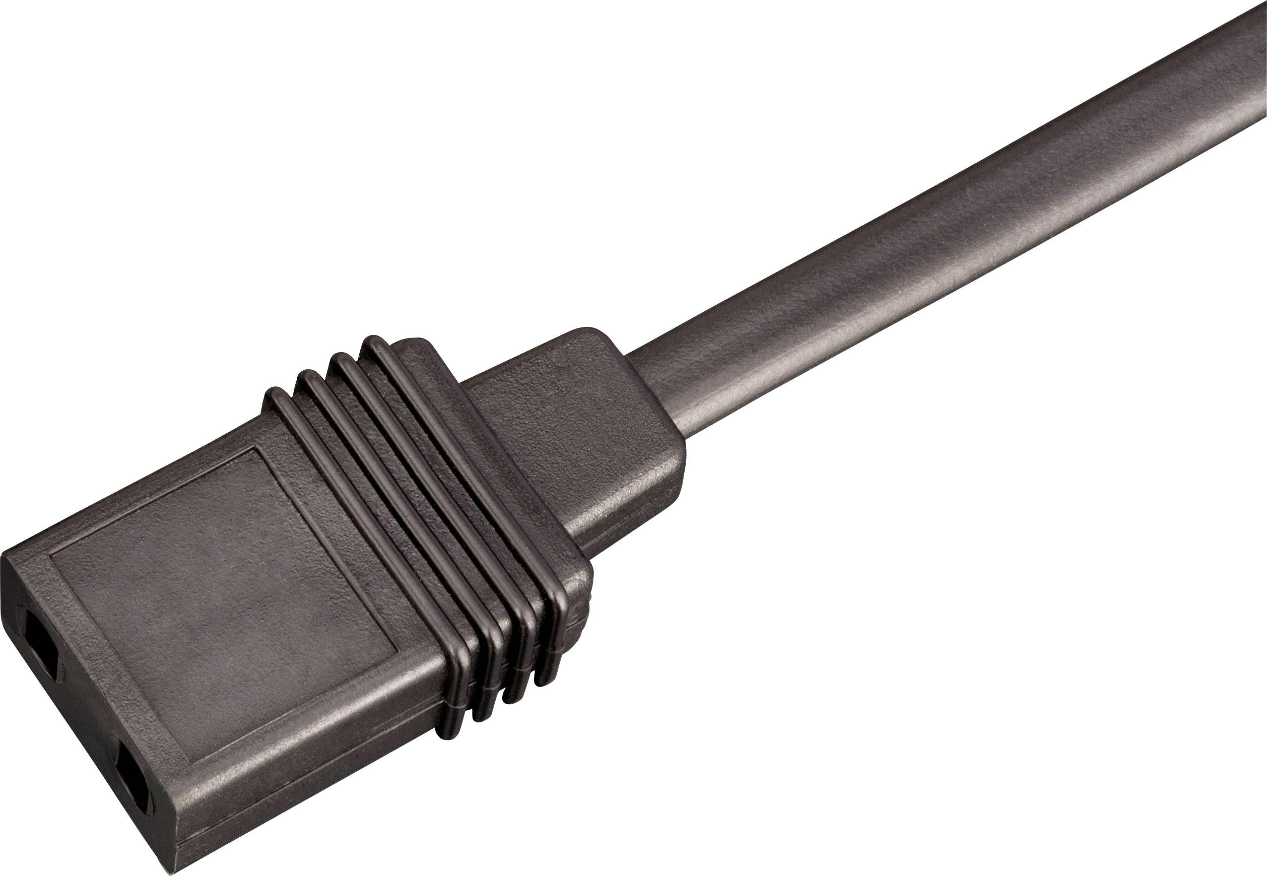 Black power cable with a rectangular plug that has two connections.
