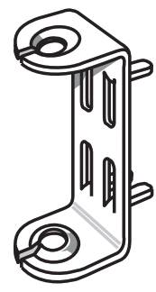 Metal angle bracket with two drill holes, suitable for wood connections or furniture construction.