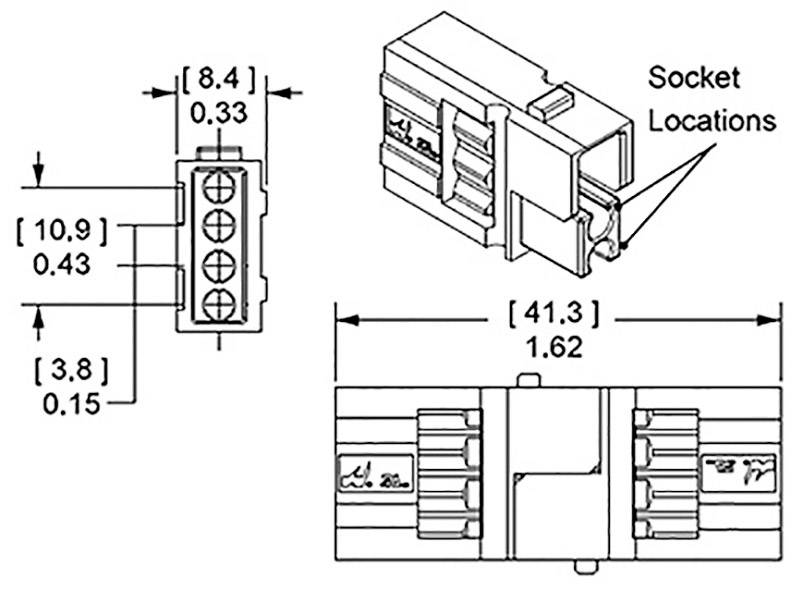 High current battery connector for 15 - 45 A. Yellow APP Content