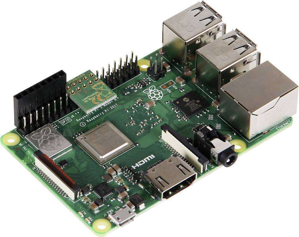 A Raspberry Pi 3 Model B circuit board with USB ports, HDMI, audio, and GPIO pins. Suitable for programming projects.