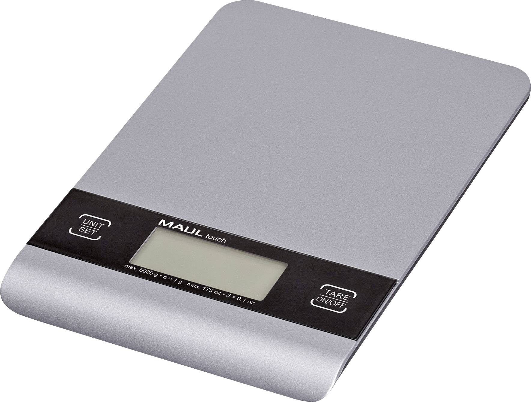 Silver digital kitchen scales with a black display, buttons for 'Unit/Set' and 'Tare/Off'. Flat, rectangular design.