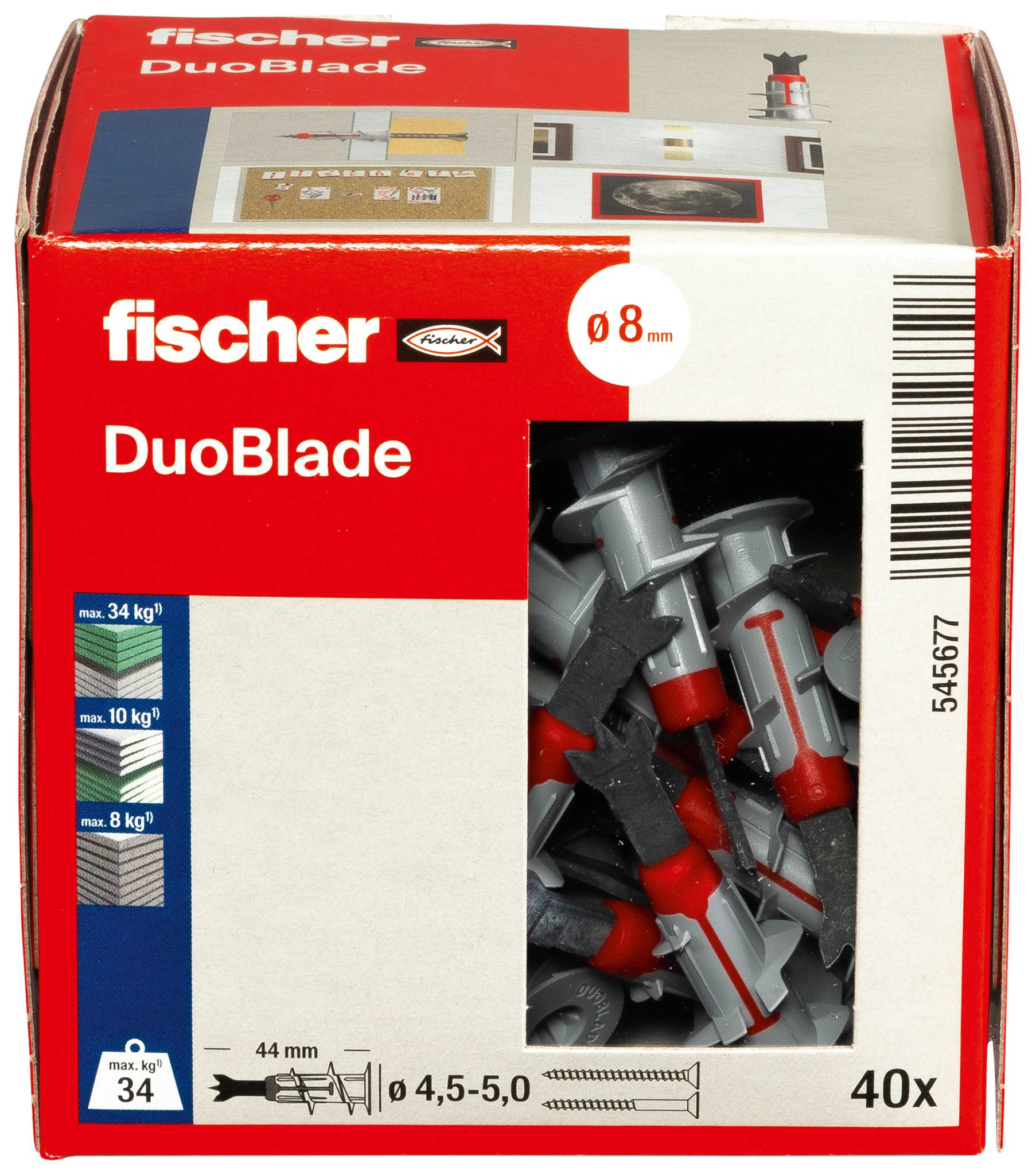 A gray and red wall anchor with side wings, designed for secure fastenings in drywall and solid materials.