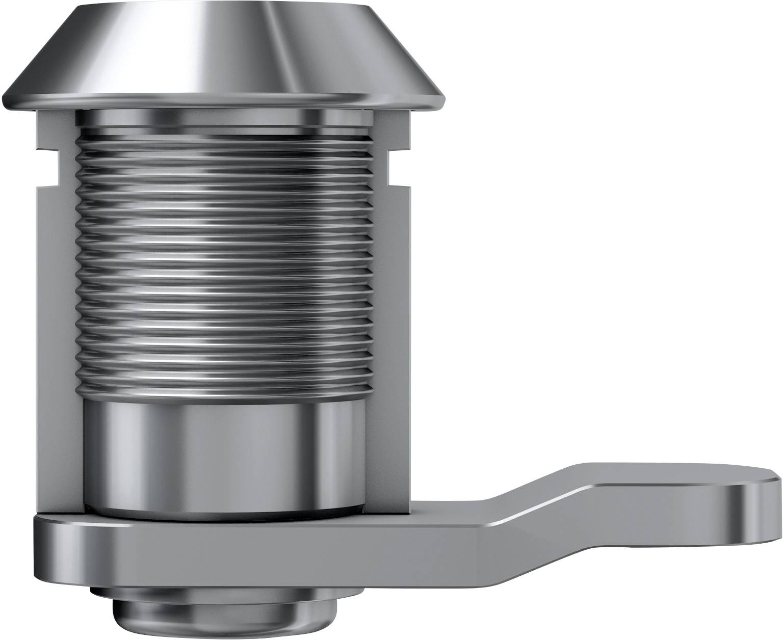 Metal screw nut with linear handle, used for fastening or connecting mechanical components.