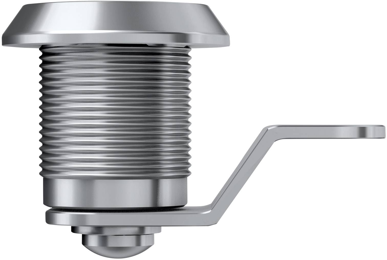 Metallic threaded component with a lever on the side, potentially for mechanical connections or fastenings.
