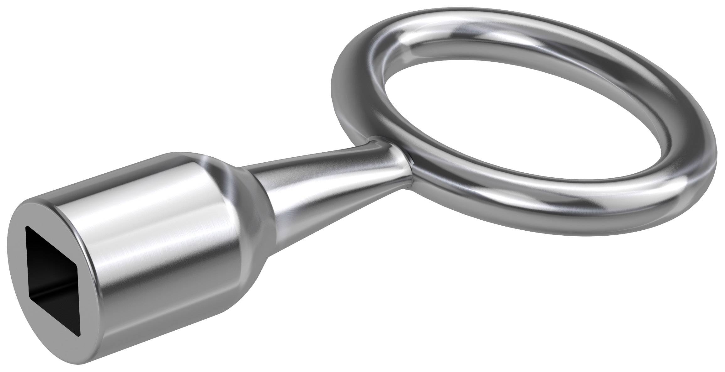 A silver tow hook used for attaching to vehicles.