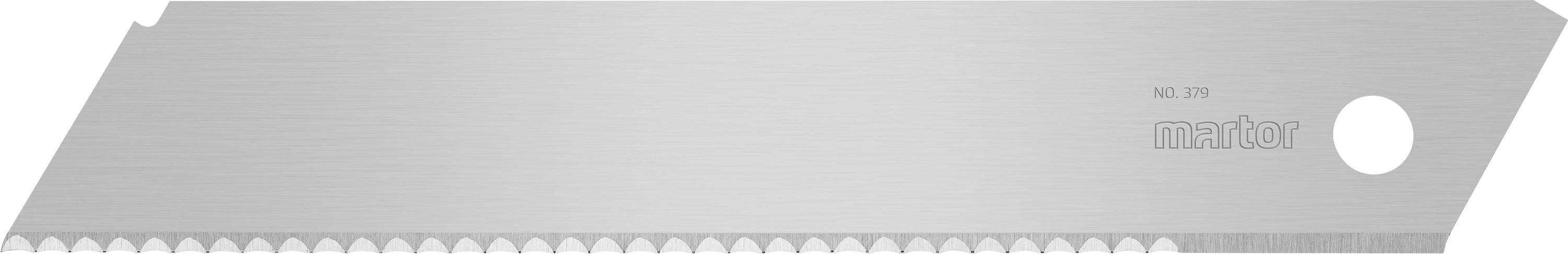 Smooth metal saw blade with fine teeth and a hole at the top edge. Author 'martor'.