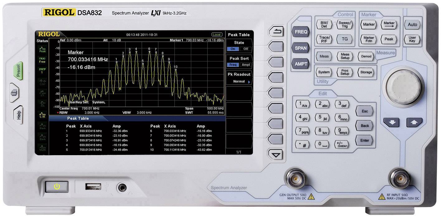 Rigol DSA832-TG Spectrum analyzer Manufacturer's standards (no certificate) 3.2 GHz Tracking generator
