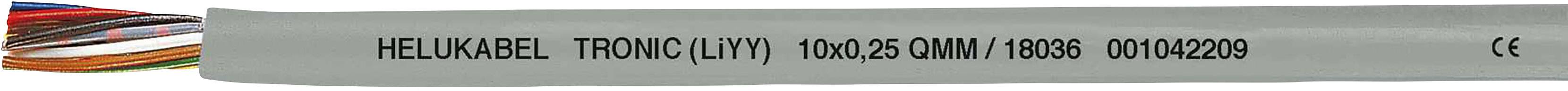 A coloured electrical cable, marked with 'HELU KABEL TRONIC (LIYY) 0.08/0.25 mm²' and CE marking.