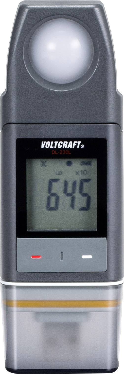 A digital light metre with display is showing a value of 645 lux. Suitable for measuring illuminance.