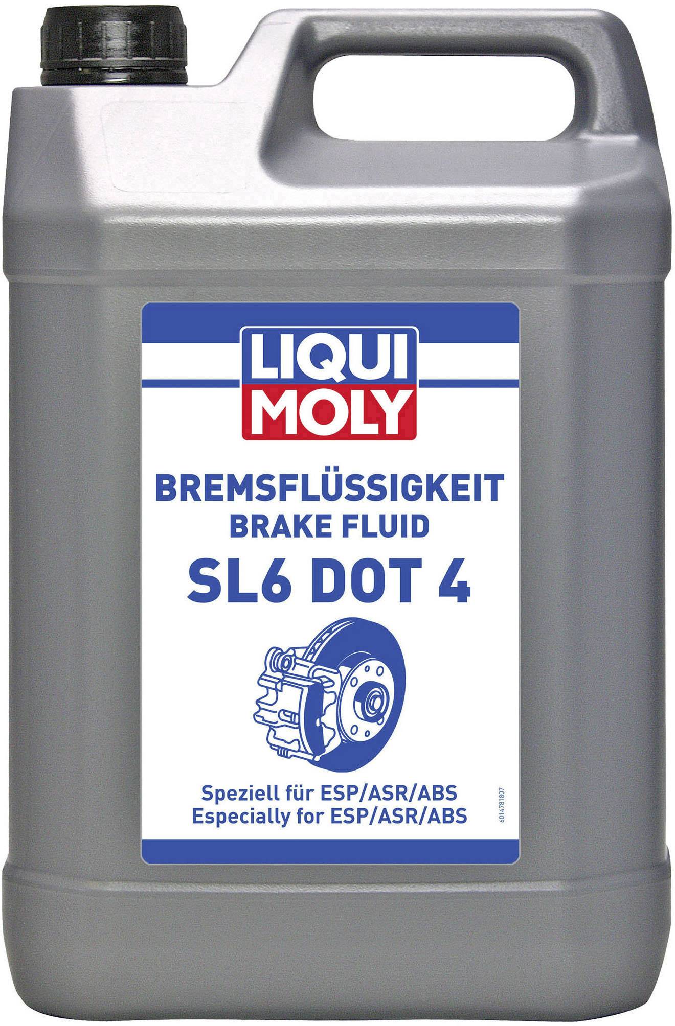 'LIQUI MOLY Brake Fluid SL6 DOT 4' on a grey container, specified for ESP/ASR/ABS systems.