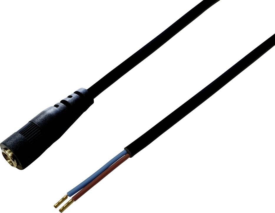 A black cable with a socket on one side and three stripped wires (blue, brown, black) on the other side.
