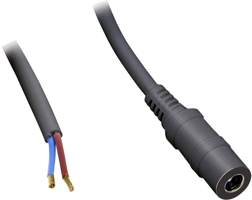 Black cable with an open end and a plug adapter on the other side, suitable for electronic connections.