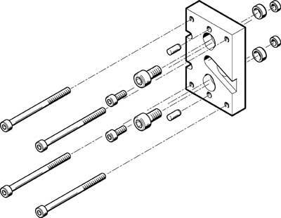 Exploded diagram of screws and bolts connecting parts of a mounting bracket. Shows arrangement and construction in detail.