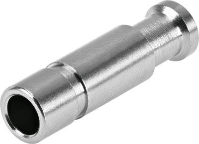 A cylindrical metal component with an open, hollow tip and stepped diameters, possibly an adapter or a connector.