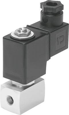 An electromagnetic valve with a black rectangular housing and a metal base, used for liquid control.
