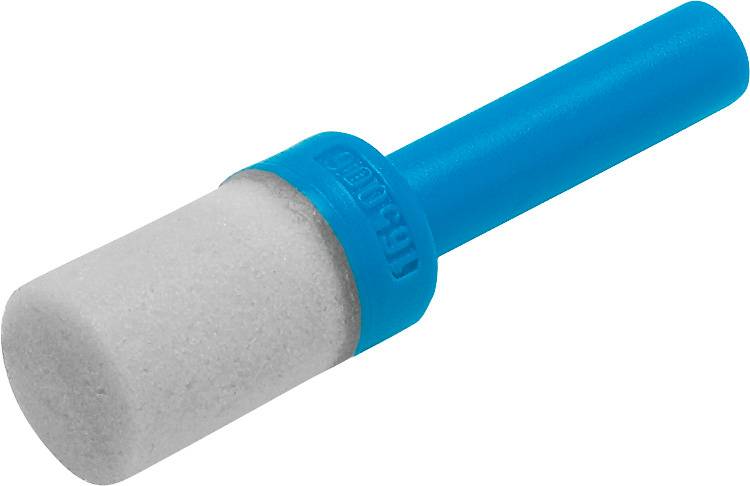 A blue swimmer with a white stone used for aeration in aquariums.