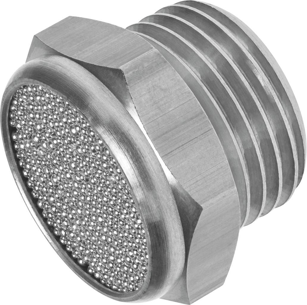 A silver metal pressure regulator with fine threading and a perforated surface, likely used to control gas or liquid flow.