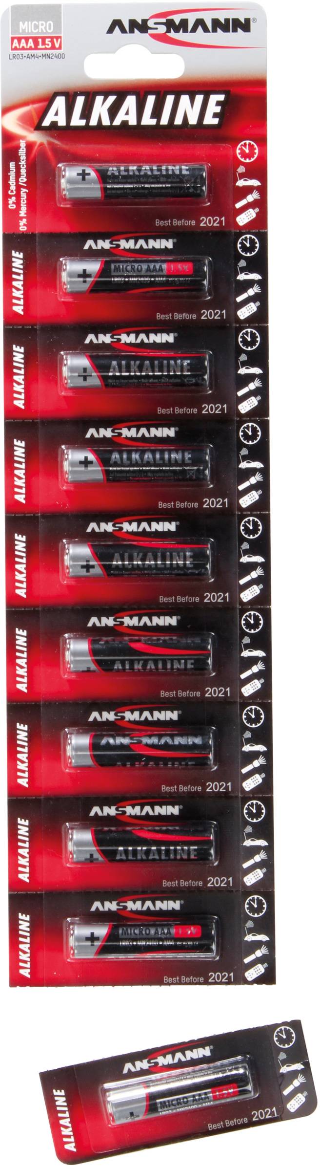 Ansmann Alkaline Batteries, Pack of 10. Suitable for various devices. With expiry date 2027.