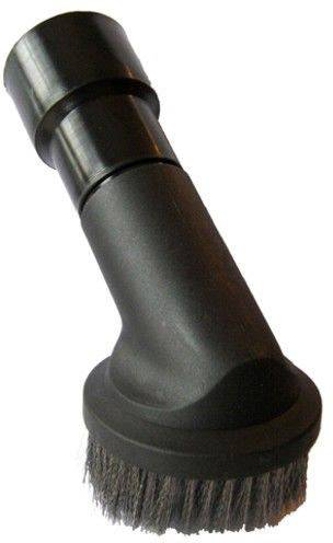 A black vacuum cleaner attachment with brushes, suitable for cleaning furniture and delicate surfaces.