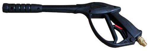 A black high-pressure washer handle with trigger, ideal for surface cleaning.