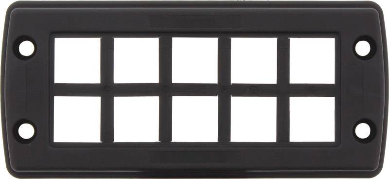 Black plastic frame with rectangular cut-outs, suitable for securing multiple small elements.