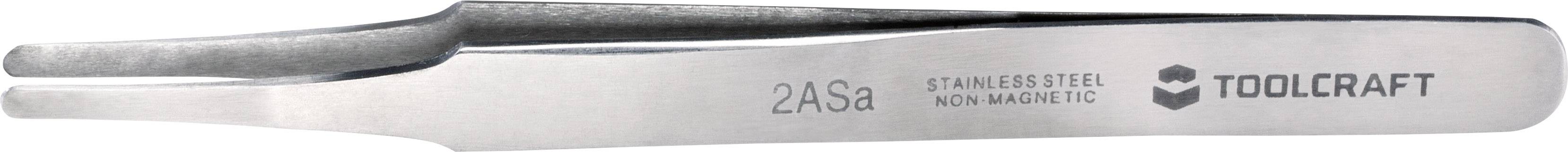 Stainless steel silver tweezers, 'Toolcraft' brand, non-magnetic.