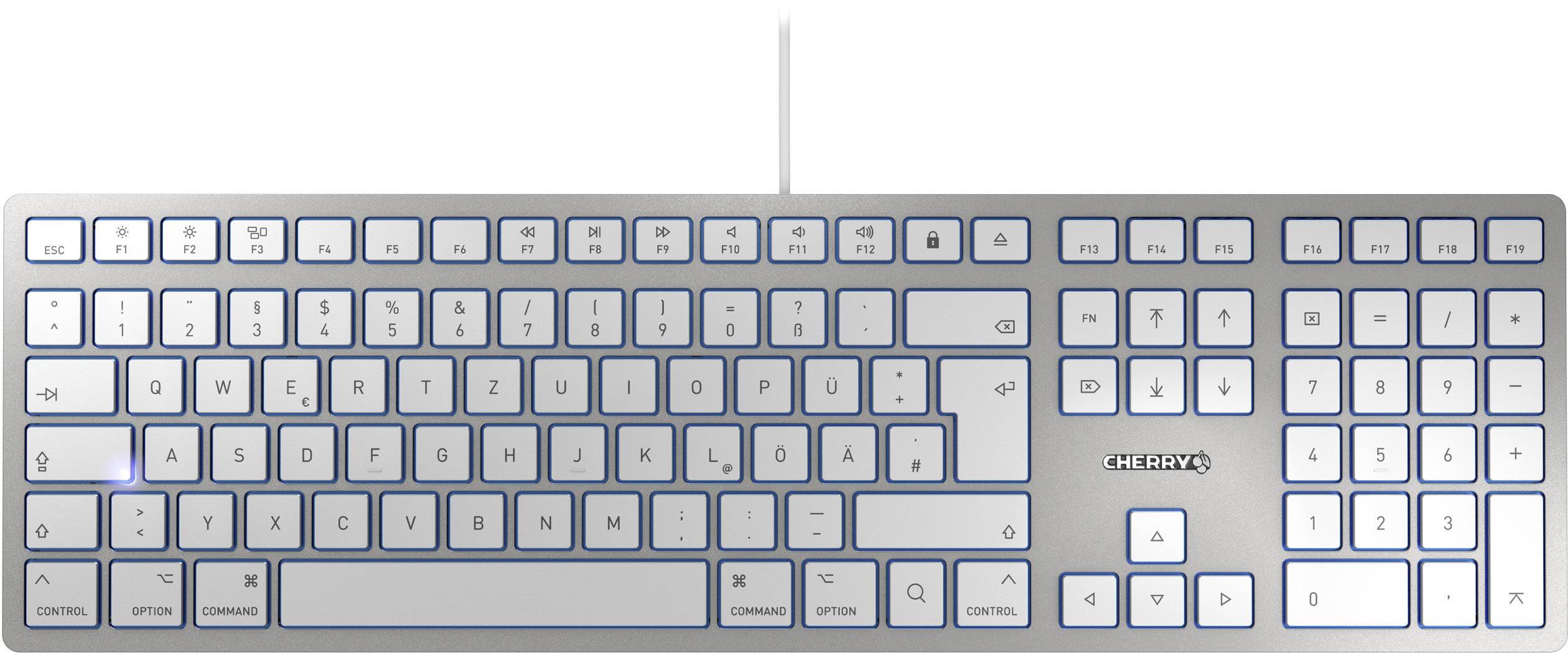 CHERRY KC 6000 Slim für MAC USB Keyboard German, QWERTZ, Macintosh Silver, White