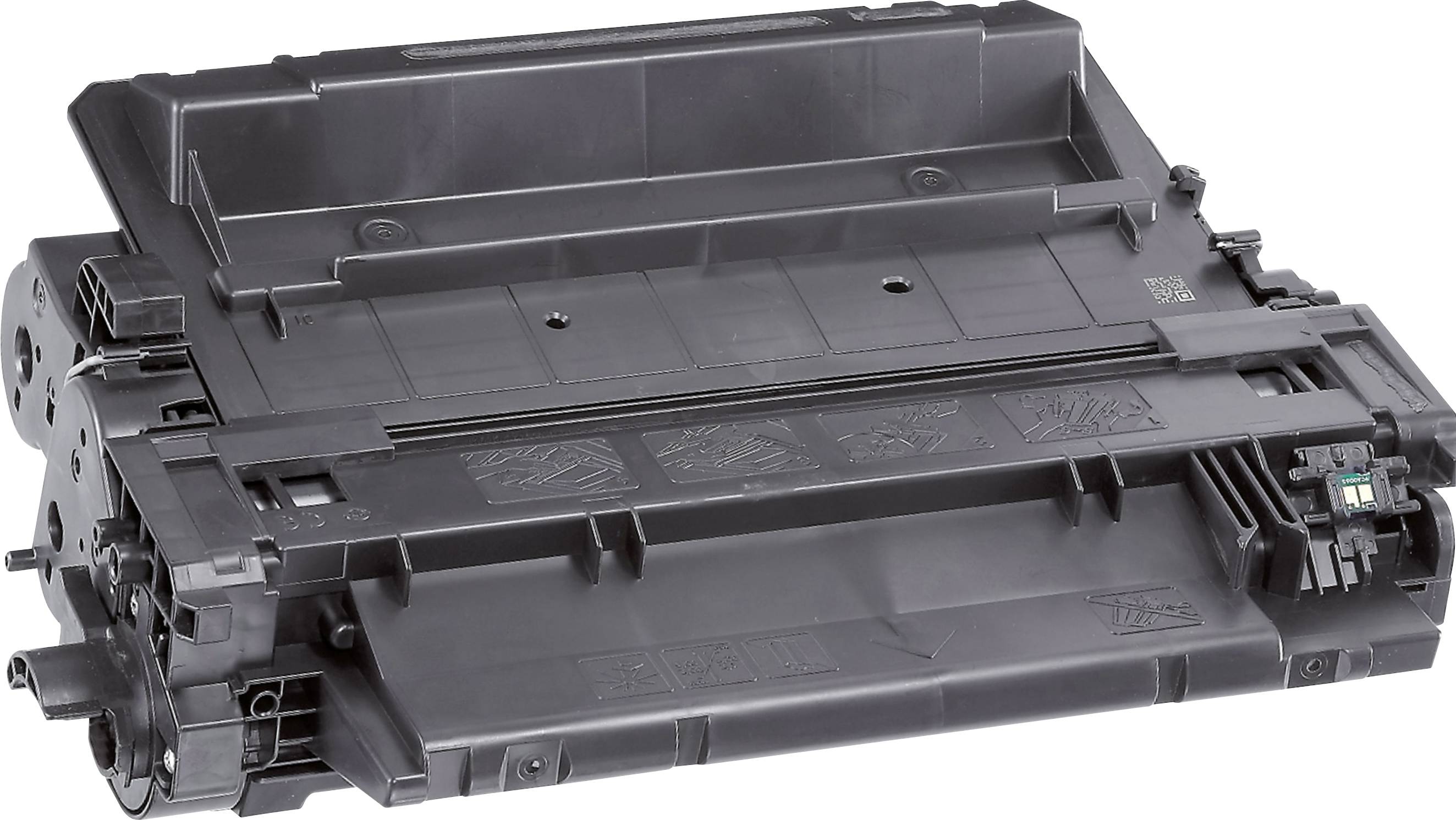 Black printer cartridge with intricate design, for use in a laser printer.