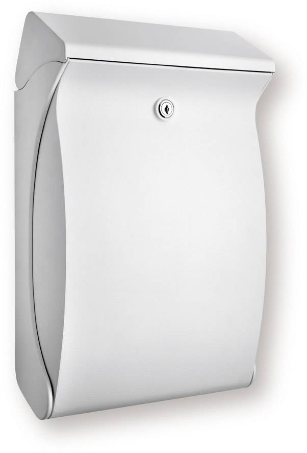 A silver letterbox with a lockable lid in a modern design.