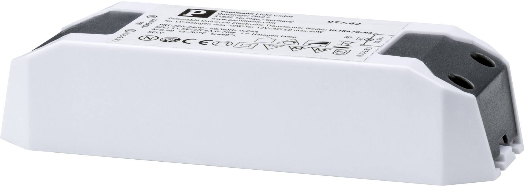 Rectangular electronic component with multiple inscriptions and symbols on the top surface, likely an LED driver or voltage converter.